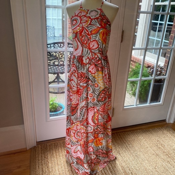 Loft Pink and Orange Tropical Halter Maxi Dress - Picture 8 of 9